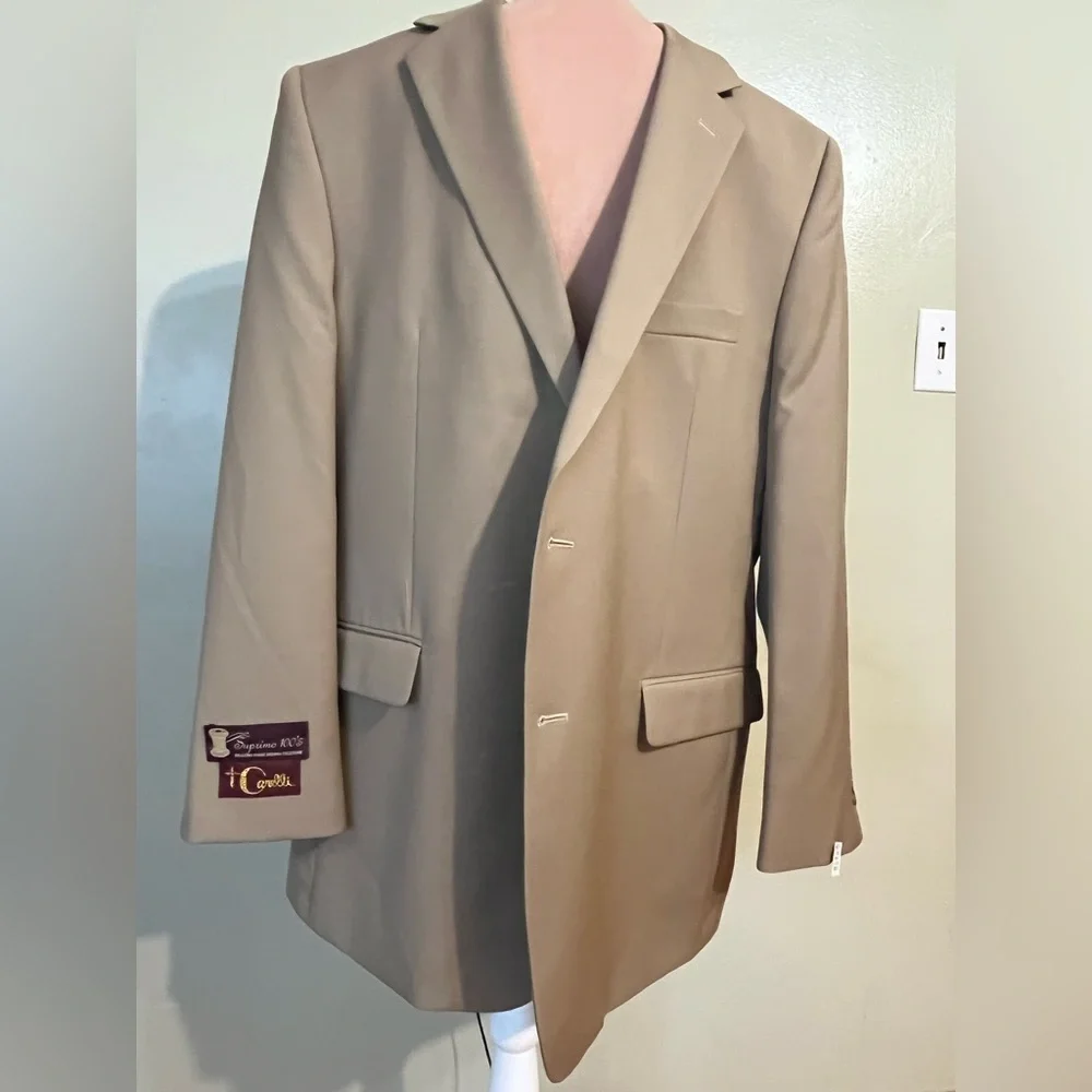 Charneys Arthur 100% Wool Carelli Fabric Men's Tan Blazer Size 46L NWT